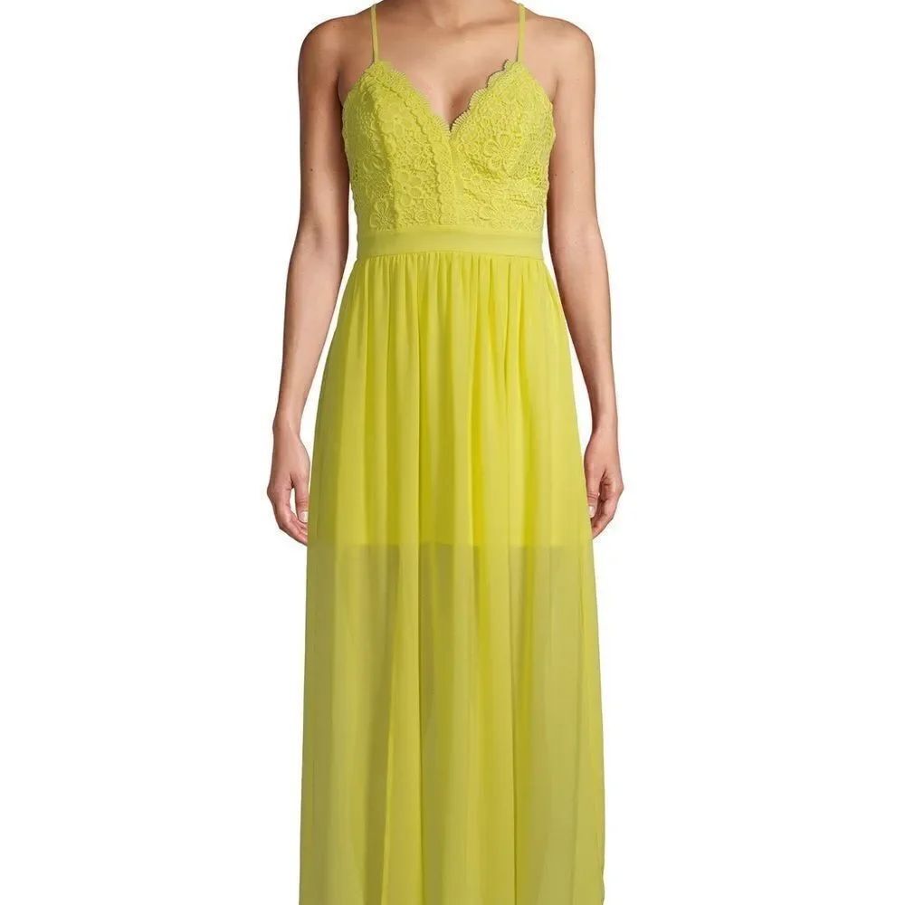 NWT No Boundaries crochet trim neon yellow maxi dress Juniors size S (3-5)